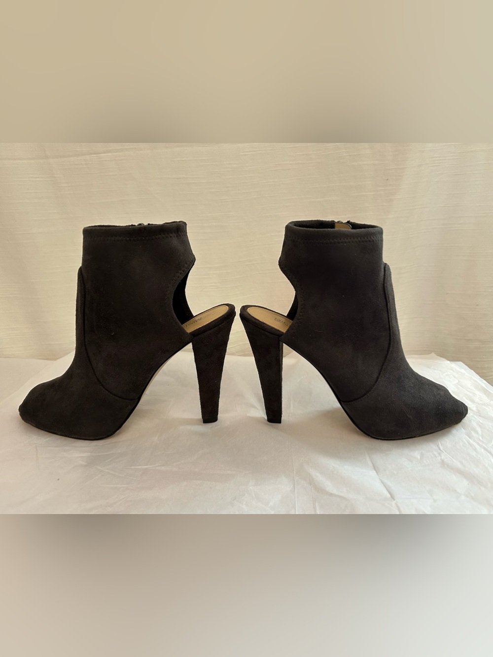 Michael Kors Black Suede Selina Peep Neutral Bootie Heels
